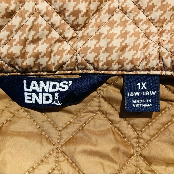 LAND’S END SZ 1X  (16-18) Houndstooth Quilted Funnel Collar Packable Jacket Coat - Picture 11 of 16
